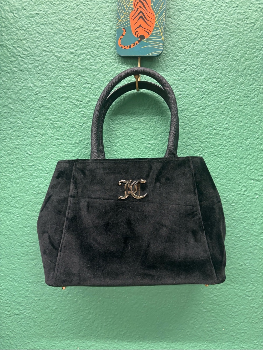 Juicy Couture Black Suede Satchel with Gold JC Logo